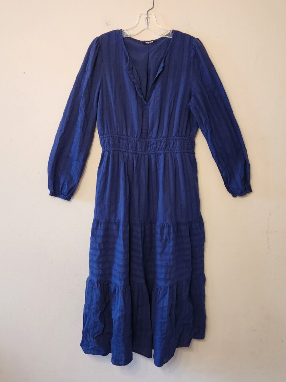 BTFBM Long sleeve navy blue lined gathered waist casual dress size large